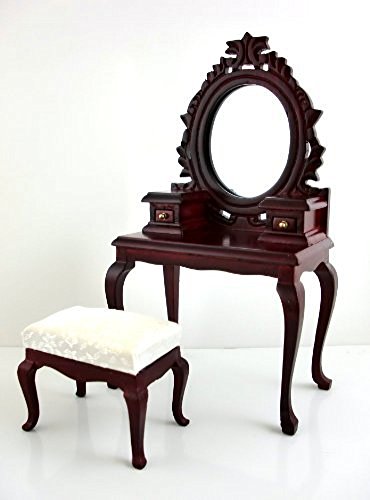 Dollhouse MINI VICTORIAN DRESSING TABLE WITH STOOL , MAHOGANY