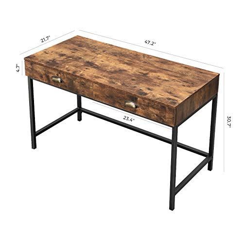 VASAGLE Industrial Computer Writing Desk with Drawers, Space-Saving Study Desk with Storage, for Home Office, Easy Assembly, Rustic Brown ULWD78X