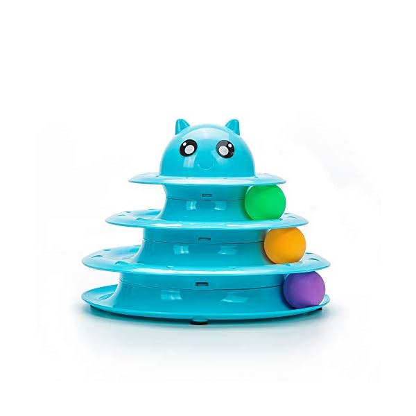 Vealind-Pet-Interactive-Fun-Roller-Exerciser-3-Level-Cat-Teaser-Ball-Toy-with-3-Colorful-BallsBlue Vealind Pet Interactive Fun Roller Exerciser 3 Level Cat Teaser Ball Toy with 3 Colorful Balls(Blue)