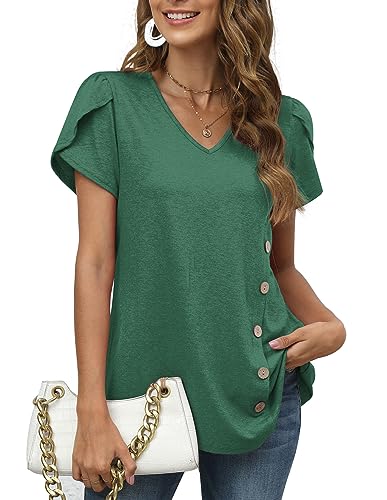 BEIMUC WOMENS TOPS LOOSE PUFFY SLEEVE SHIRTS CASUAL SUMMER TSHIRTS GREEN M