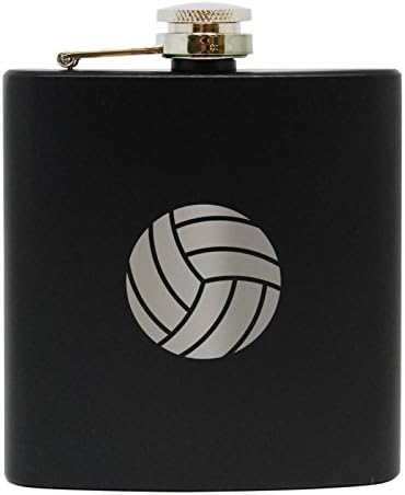 Volleyball Black Stainless Steel Flask - Precision Laser Engraved Liquor Flask - Engraved in USA - 6 Oz