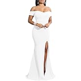 YMDUCH Women's Off Shoulder High Split Long Formal Party Dress Evening Gown
