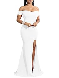 YMDUCH Women's Off Shoulder High Split Long Formal