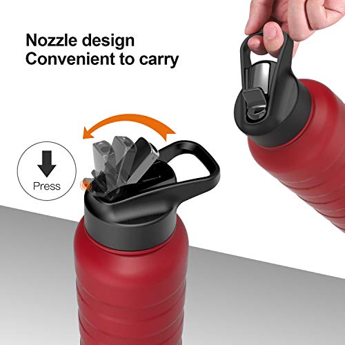 REYLEO Vacuum Insulated Water Bottle with Straw Lid- 18 Oz,Red,2 Lids BPA-Free, 18/8 Stainless Steel Thermal Sports Water Bottle, Keep Cold 24 Hours& Hot 8 Hours