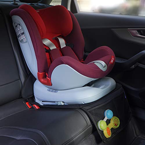 INFANZIA Car Seat Protector for Baby Car Seats - Child Seat Protection Mat for Under Carseat with Thickest Padding to Protect Leather & Fabric Upholstery, Black