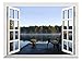 wall26 Removable Wall Sticker/Wall Mural - Peaceful Lake View with a Chair on a Wooden Pier | Creative Window View Wall Decor - 24 Inchx32 Inch