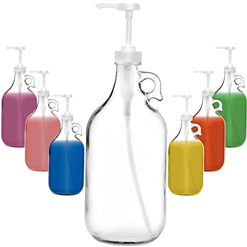 SHVEESY Half Gallon Jug with Pump Dispenser – 64-Ounce Glass Pump Bottle for Liquid Soap, Detergent, Fabric Softener, Syrups – Large Pump Dispenser for Kitchen, Laundry