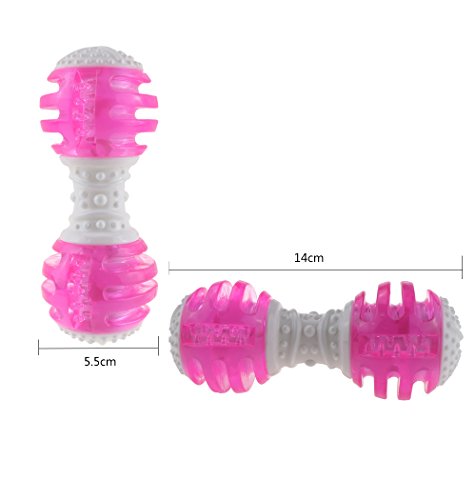 CEESC Puppy Chew Bones Toys, Soft TPR Tooth Cleaning Bone Sound Squeaky Toy for Small and Medium Dogs (Pink) - Thumbnail 4