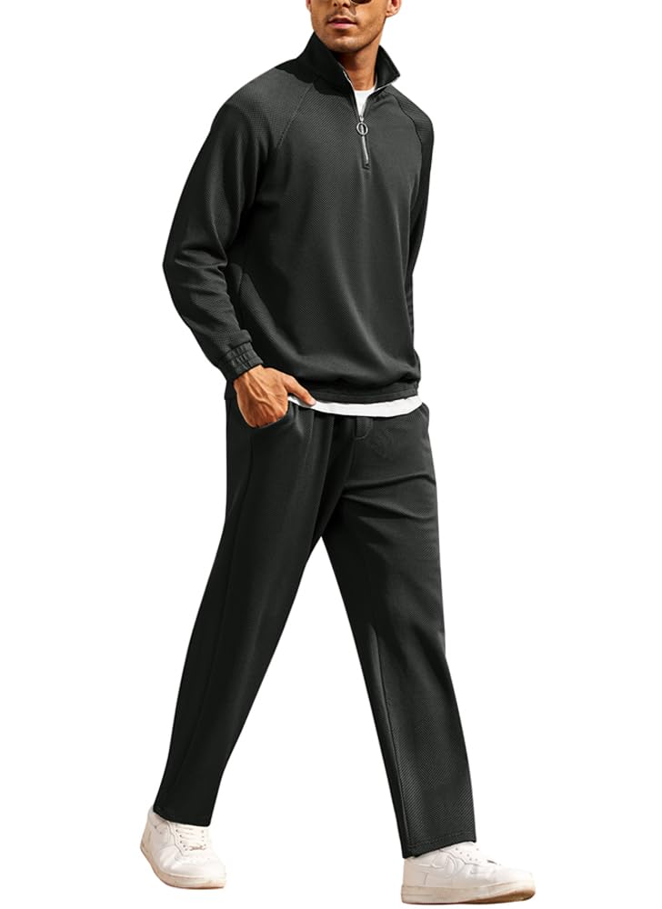 Photo 1 of *SMALL SIZE* COOFANDY Men's Tracksuit 2 Piece Relaxed Fit Half-zip Sweatsuits Athletic Running Jogging Suit Sets