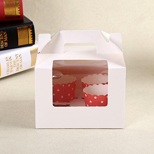 Bakery Cupcake Box White Cupcake Holder with Windows for 4 Cupcakes Handle Cupcake Box for Party (Set of 200)