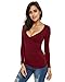 ZANZEA Sexy Low Cut Shirt V Neck Slim Tops Ruched Wrap Blouses for Women Wine Red US 12