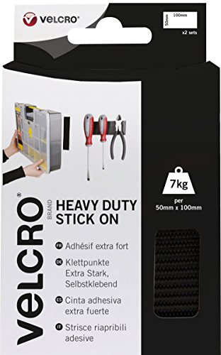 Velcro : Heavy Duty Tape : 2 x 5x10cm Strips : Black
