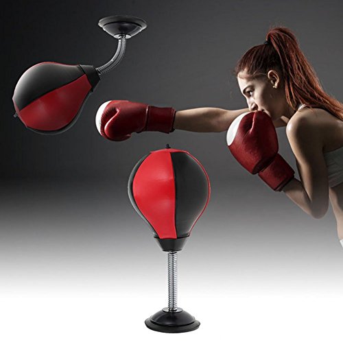 Stress Buster Desktop Punching Bag with Pump Desk Speed Bag with Stand for Heavy Duty Anxiety Relief Freestanding Kit Accessory for Adult and Children Red and Black