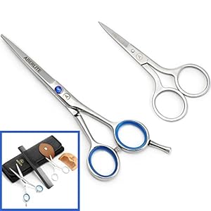 Image of Beard Scissors Kit for Men (5 pcs) | 5" Professional Beard/Hair Shears (Japanese Stainless Steel), Travel Size Precision Beard/Mustache Grooming Scissor, Pocket Wood Comb, and PU Case Set