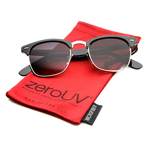 zeroUV - Premium Half Frame Horn Rimmed Sunglasses with Metal Rivets (Classic Series | Black/Lavender)