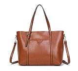 Dreubea Women's Soft Leather Handbag Big Capacity Tote Shoulder Crossbody Bag Upgraded Brown