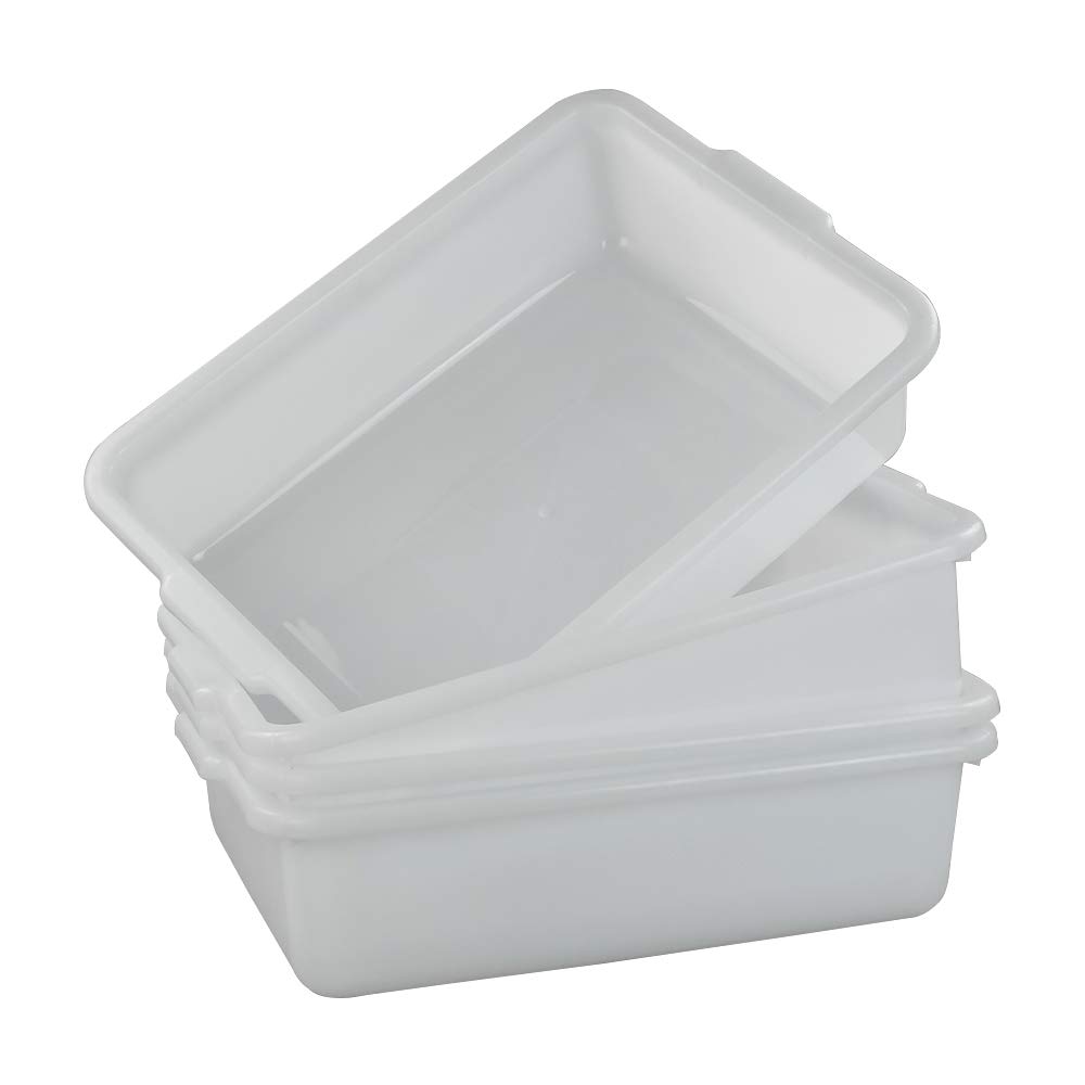 Asking 4-Pack Plastic White Commercial Bus Box, Utility Bin