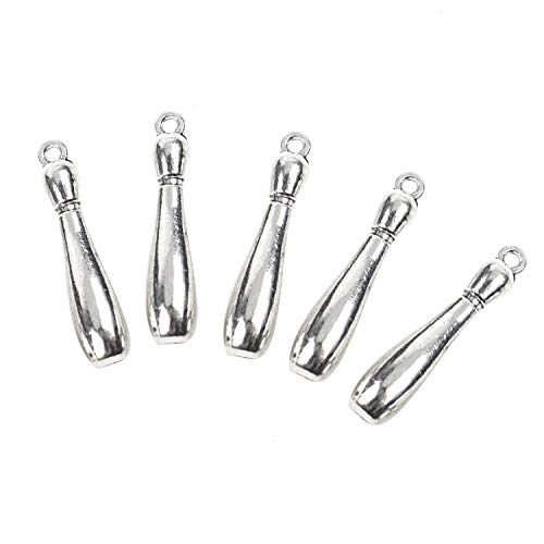 WEFOO 30 Pieces Vintage Antique Silver Bowling Pin Charms Tibetan Charms Pendant Jewelry Findings,DIY Bracelet Necklace