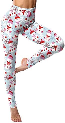 Women's high waist leggings, cute cartoon Christmas snowman print yoga pants