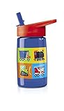 Crocodile Creek Kids Eco Vehicles Flip Straw Tritan Drinking Bottle, Blue, 7