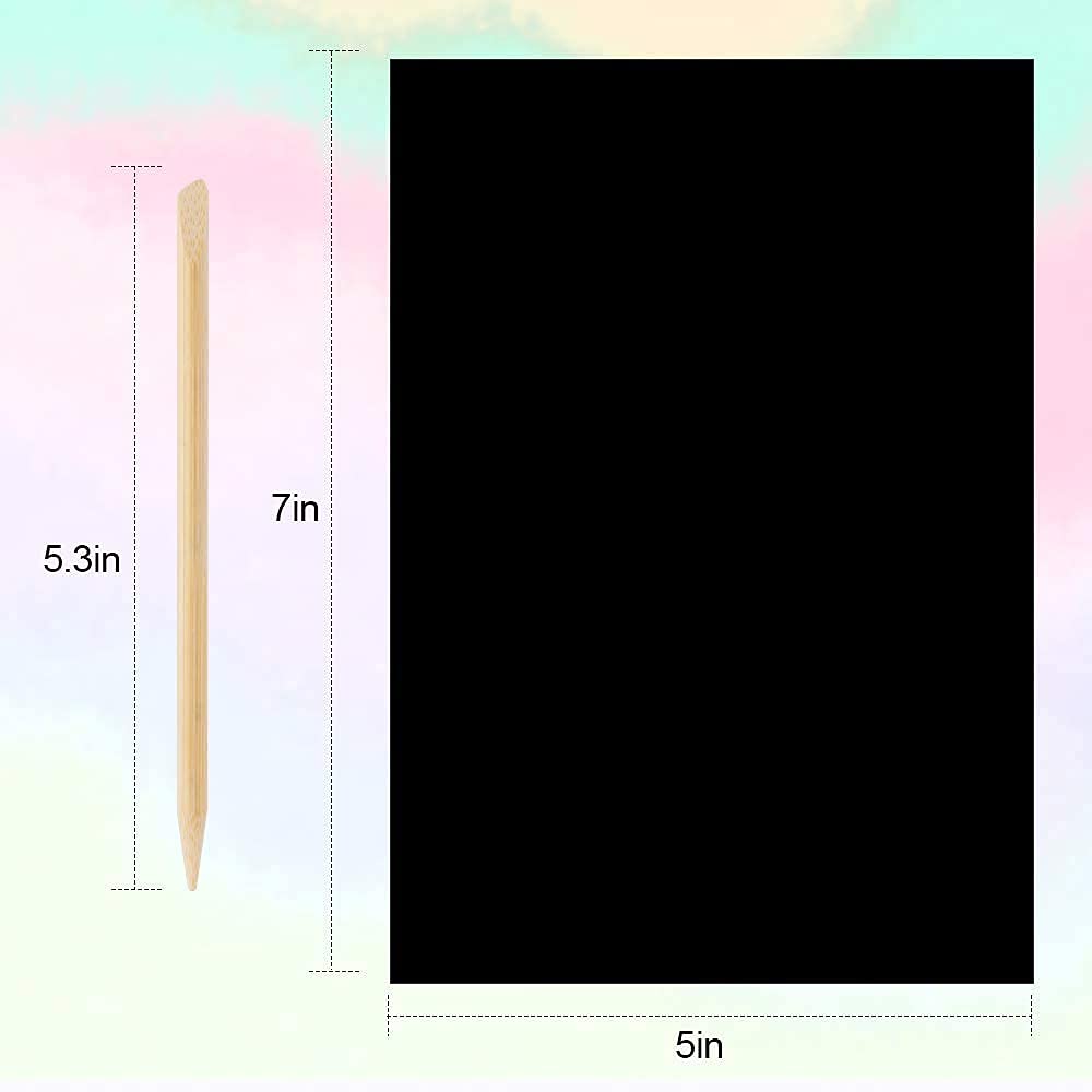 Mocoosy 60 Pcs Rainbow Scratch Art Paper for Kids, Magic Scratch Paper Set Art and Craft Kit, Black Scratch Sheets for Party Game Activities Birthday Gifts Toys Girls Boys 3 4 5 6 7 8 9 10 Years Old