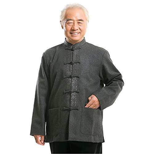FangNer Men's Chinese Traditional Long The elderly Sleeve Tang Suit Stand Up Collar Tai Chi Shirts