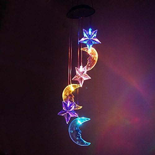 Moon and Sun LED Wind Chime Lights,Color Changing Solar Mobile Wind Chimes Lights Hanging Wind Bell Light Night Hanging lamp for Patio Garden Lighting Home Decoration for Halloween Christmas