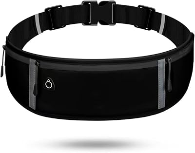 LocoJoy Running Belt Adjustable 60-120cm Reflective Strip 3 Pockets Black
