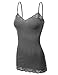 XT1004L Ladies Adjustable Spaghetti Strap Lace Trim Long Tunic Cami Tank Top Heather Charcoal XL