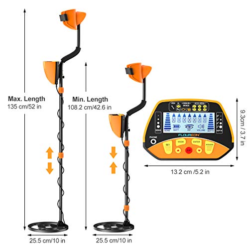 floureon Metal Detector High-Accuracy Waterproof LCD Display [Pinpoint Function & Discrimination Mode & Distinctive Audio Prompt] 10 Inch Search Coil Underwater, Includes Headphone Folding Shovel - Thumbnail 7