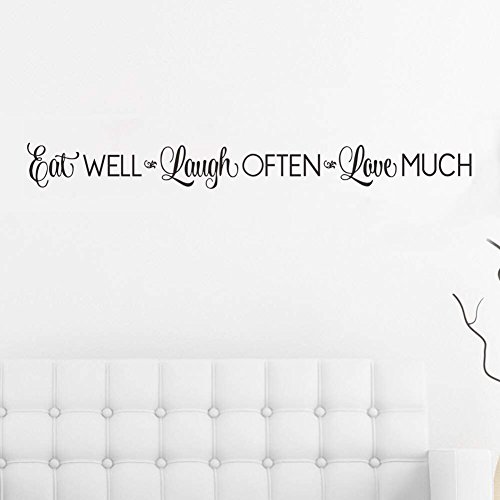 Eat Well, Laugh Often, Love Much Wall Stickers Decals Kitchen Home Decor Dining & Cooking Quote Decal Heart Removable Vinyl Art Decoration (42’’ X 4.3’’, Black)