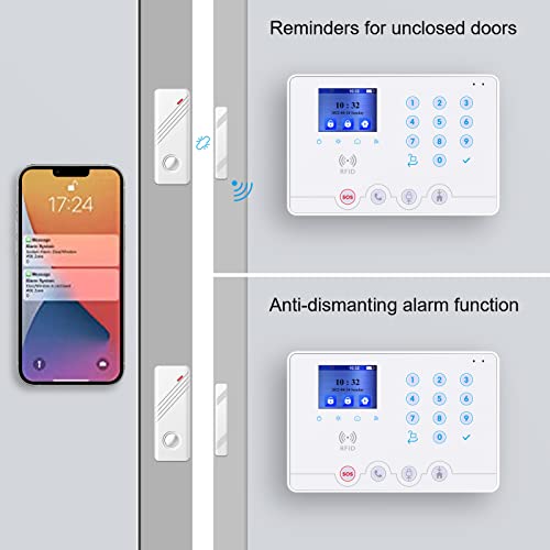 Wolf Guard WiFi and 4G Home Alarm System Set, Home Alarm System with Wireless Solar Outdoor Siren, Window and Door Sensor, Motion Sensor, RFID, Tuya App, German W4Q-W06