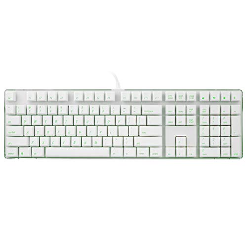 Qisan Mechanical Gaming Keyboard Crystal Case GATERON Blue Switch 100% Full Size 108 Keys PBT Dye-subbed Keycaps Green Font with White Backlight Magicforce
