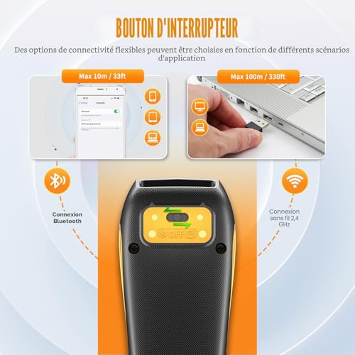 NETUM CS7501 Scanner de code QR – Lecteur de Codes-barres Bluetooth Amélioré, Mini Lecteur de Codes-barres Portable 1D et 2D pour la Gestion des Stocks, Scanner D'images Sans Fil pour Tablettes