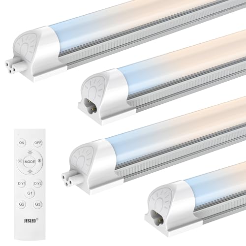 JESLED LED Shop Lights 4FT with Remote, 45W 5400LM, Dimmable 4 Foot Linkable Garage Light, 3000K-7000K Adjustable Color Temperature, for Workshop, Basement, Workbench, ETL Listed, 4 Pack