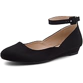 Shoe Land Women’s Flats – Dressy & Comfortable Slip-On Shoes with Low Wedge & Ankle Strap | Round Toe Ballet Flats for Work, Office, Party & Business Casual