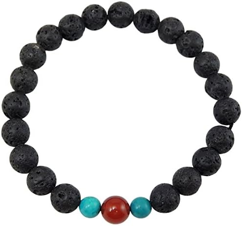 Volcanic natural lava yoga meditation healing wrist mala bracelet CL-5 (Lava, Carnelian, and Turquoise)