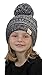 H-6847-816k.06 Girls Winter Hat Warm Knit Slouchy Kids Beanie Pom - Grey/Black #31
