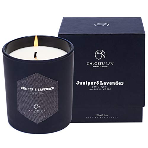 Juniper & Lavender Scented Candle Soy Wax Long Burning (50 hours) Strong Fragrance Aromatherapy Candles for Home Wedding Festival Decorative, Stress Relief Sleep Well and Best Friend Gifts(Black)