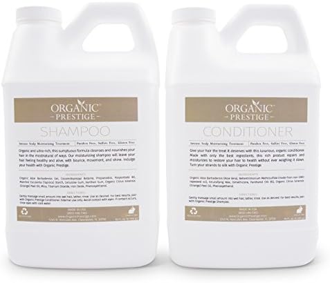 Luxury Shampoo and Conditioner SET (64 oz) - Natural, Organic Dandruff, Moisturizing, Volume, Psoriasis, Hair Loss, Detangler, Split Ends, Itchy Scalp, Sulfate Free, Paraben Free by Organic Prestige