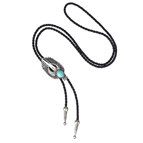 COOLLA Bolo Tie Cowboy Neckties Leather Choker Necklace Vintage Turquoise Pendant for Women,Men (Vintage Silver)