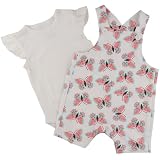 ElSayaad Printed Butterfly Dungaree For Girls, White, 2Years