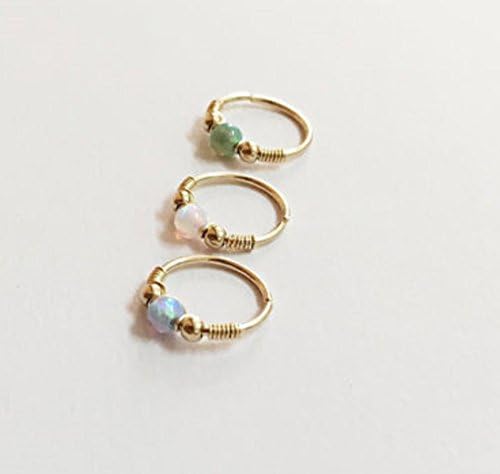 Set of 3 Tiny Cartilage Earrings/Opal Helix Hoops/Daith Piercing - 9K Gold/Sterling Silver 925