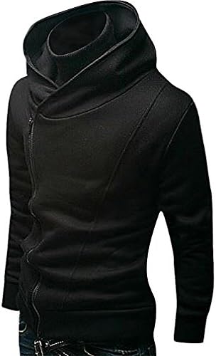 LAZERE Men Casual Side Zip Slim Fit Warm Hoodie Training Sweatshirt, Black Medium