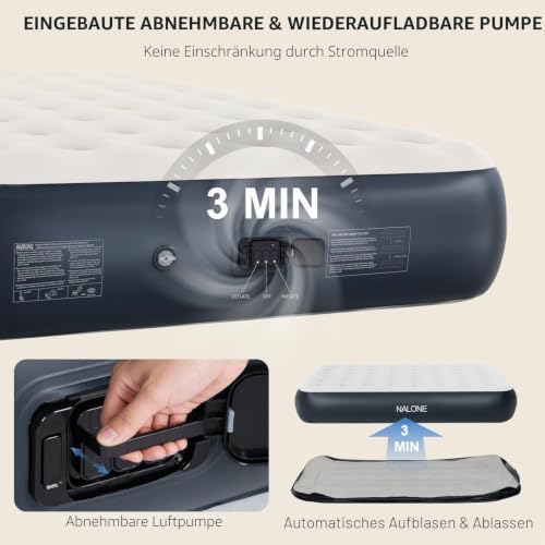 Luftmatratze 2 Personen, Luftmatratze selbstaufblasend mit integrierter Elektrischer Pumpe 191x137x33cm Luftbett Selbstaufblasend in 2 Minuten, Aufblasbare Matratze für Camping & Heimgebrauch