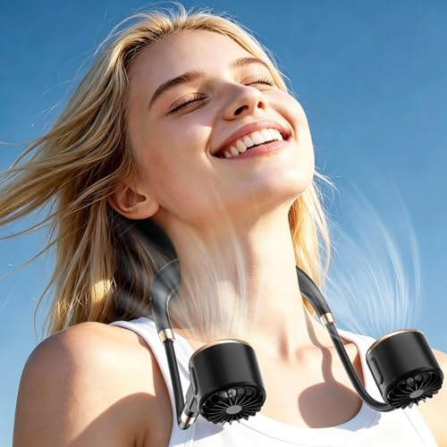 POIFL Ventilador De Cuello, Ventilador De Cuello Portátil De 4000 Mah Con Usb y 6 Velocidades, Ventilador De Cuello De Doble Cabezal y Flujo De Aire De 360°, Para Viajes, Desplazamientos, Exterior