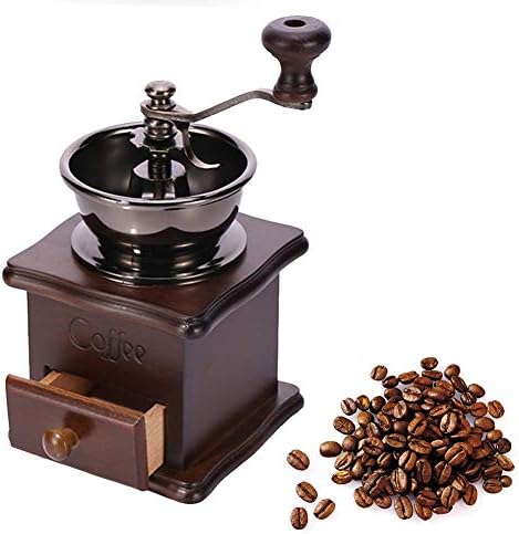 Manual Coffee Grinder - Beech Ceramic Burr Hand Crank Mill Tool with Grind Settings and Catch Drawer