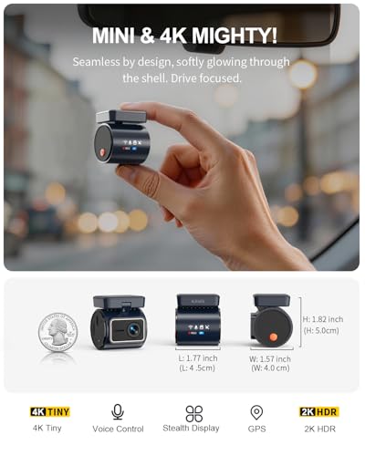KAWA 4K Front Mini Dash Cam, Voice Control, Stealth Screen, 2K HDR NightEagle Engine Car Camera, Built-in Wi-Fi 6 and GPS, 24/7 Buffer Parking Mode, Support 256GB Max