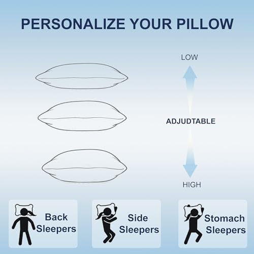 Moonrite King Cooling Pillows 2 Pack,Shredded Memory Foam Pillow 50x90cm | Adjustable Bed Pillows for Side/Back/Stomach Sleepers, Removable Washable Breathable Cover,Grey