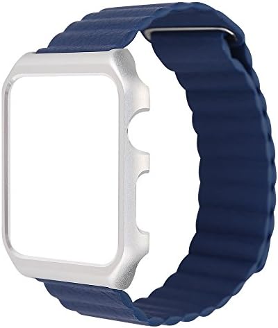 Apple Watch Band Series 1 Series 2, 42mm Leather Loop Magnetic Strap with Metal Case for Apple Watch All Models (Blue)